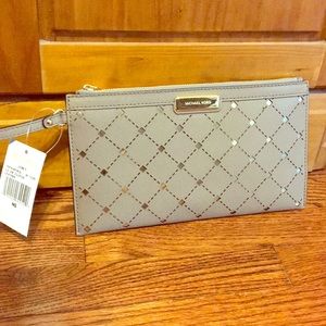 Michael Kors taupe leather clutch/wristlet